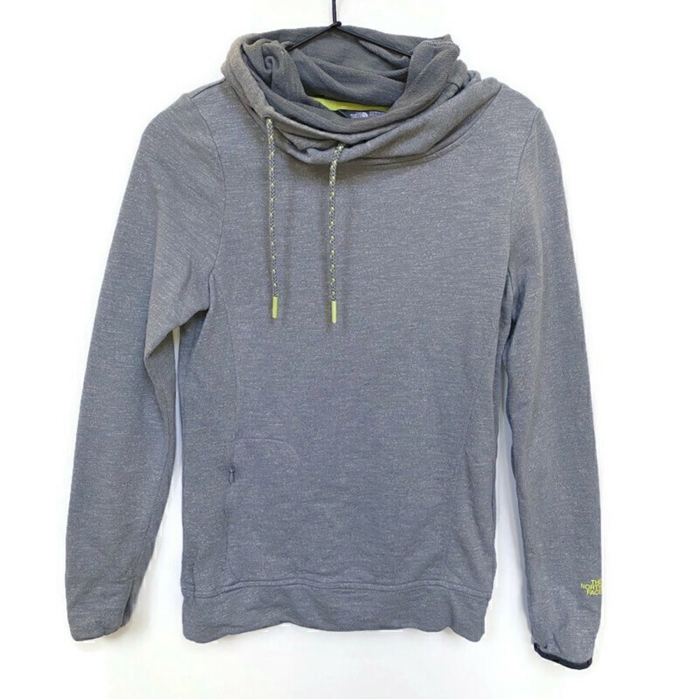 The North Face Sweatshirt Cowl Neck Long Sleeve Pullover Top Gray Yellow S